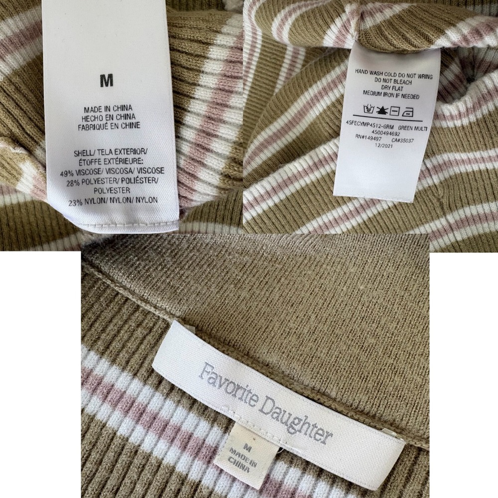 Favorite Daughter Green Striped Ribbed Polo Mini Dress V-Neck Short Sleeve M - Picture 4 of 8